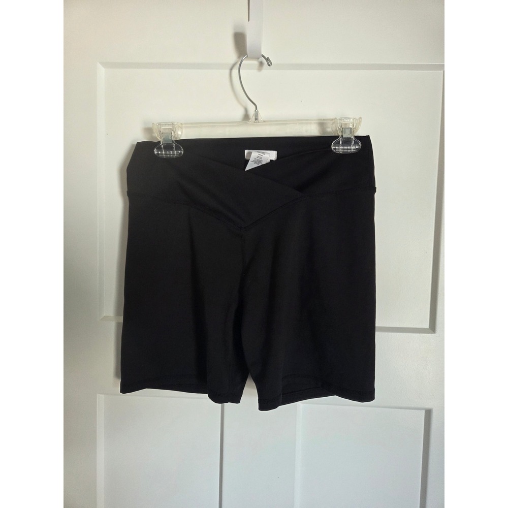 Garage Black Crossover Waist Bike Shorts High Rise Athletic Yoga Shorts Medium